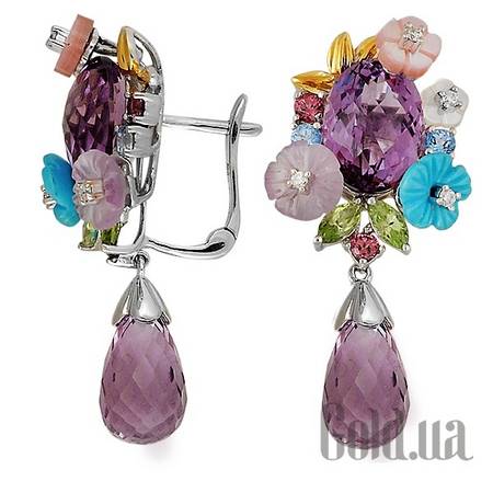 Серьги с подвесками Золотые серьги с бриллиантами и полудрагоценными камнями