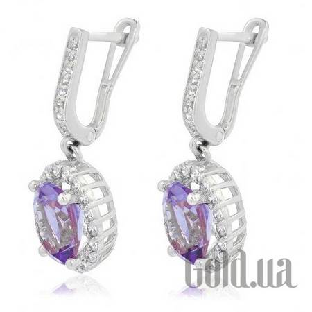 Серьги с подвесками Золотые серьги с аметистами и куб. циркониями