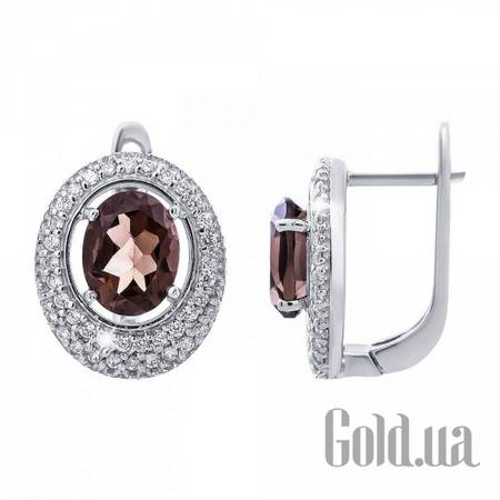 Серьги Серебряные серьги с раух-топазами и куб. циркониями
