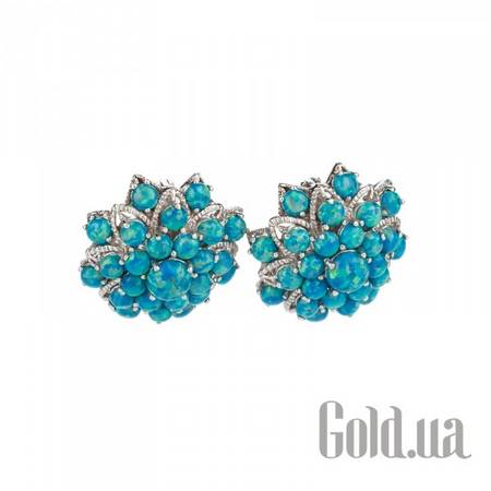 Серьги Серебряные серьги с синт. опалами