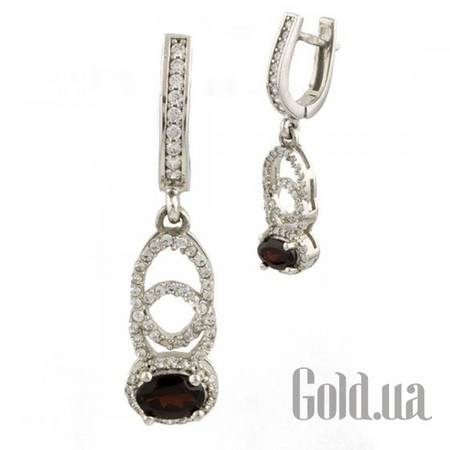 Серьги с подвесками Серебряные серьги с гранатами и куб. циркониями
