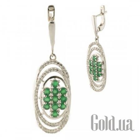 Серьги с подвесками Серебряные серьги с агатами и куб. циркониями