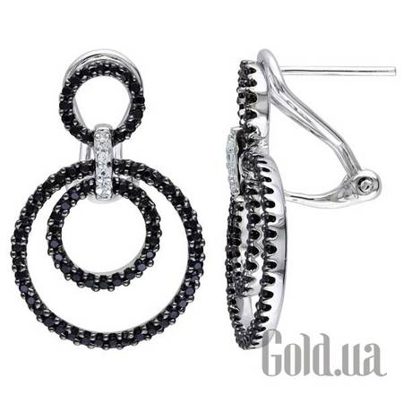 Серьги Серебряные серьги с сапфирами (синтетич.) и шпинелью