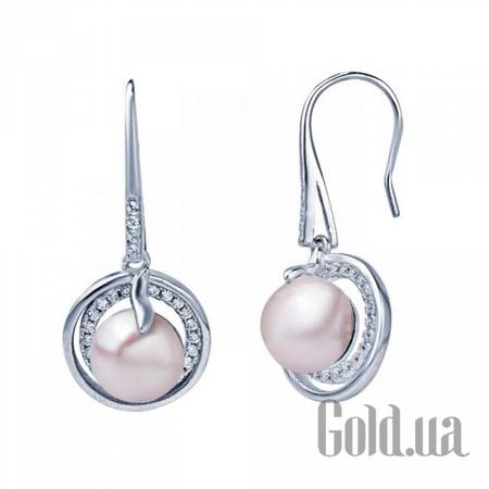 Серьги с подвесками Серебряные серьги с куб. циркониями и жемчугом