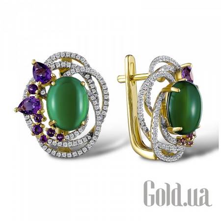 Серьги Золотые серьги с бриллиантами, аметистами и агатами