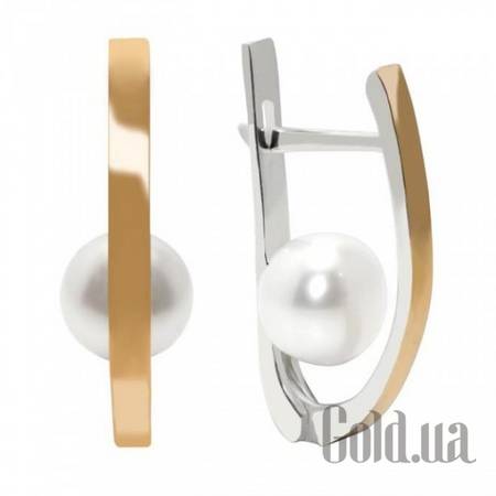 Серьги Серебряные серьги со вставкой из золота и жемчугом
