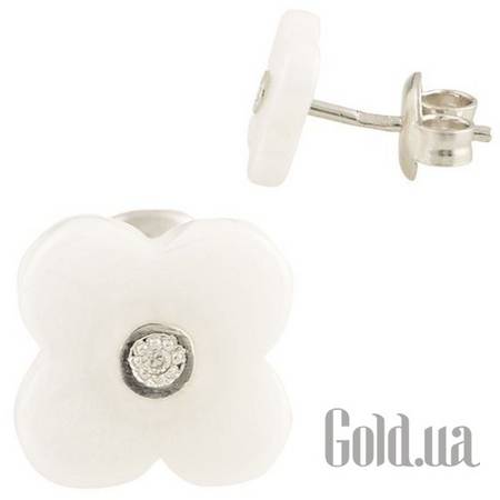 Серьги-гвоздики Серебряные серьги с керамикой и куб. циркониями