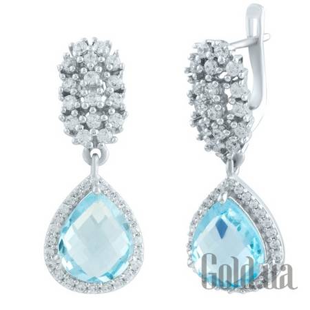 Серьги с подвесками Серебряные серьги с куб. циркониями и топазами