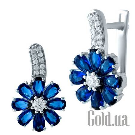Серьги Серебряные серьги с синт. сапфирами и куб. циркониями