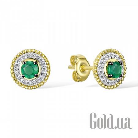 Серьги-гвоздики Золотые серьги с бриллиантами и изумрудами
