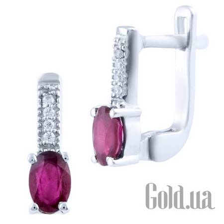 Серьги Серебряные серьги с рубинами и куб. циркониями