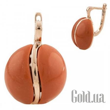 Серьги Серебряные серьги с кораллами в позолоте