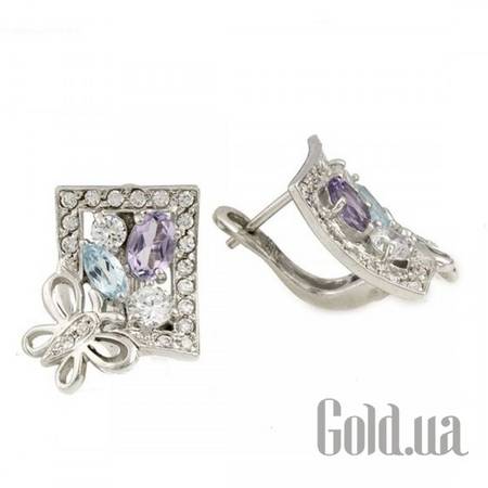 Серьги Серебряные серьги с аметистами и куб. циркониями