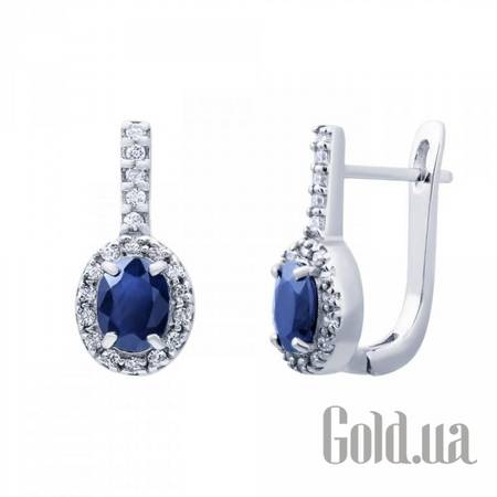 Серьги Серебряные серьги с сапфирами и куб. циркониями