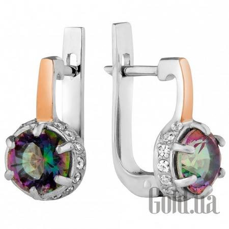 Серьги Серебряные серьги с топазами, куб. циркониями и вставками из золота