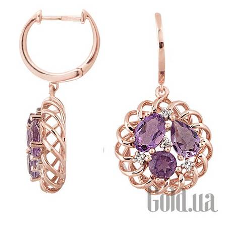 Серьги с подвесками Золотые серьги с бриллиантами и аметистами
