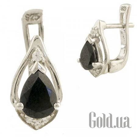 Серьги Серебряные серьги с куб. циркониями и сапфирами