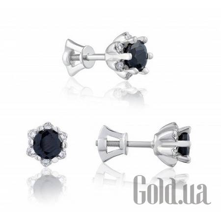 Серьги-гвоздики Золотые серьги с бриллиантами и сапфирами