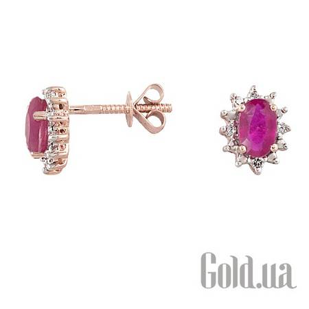 Серьги-гвоздики Золотые серьги с бриллиантами и африканскими рубинами