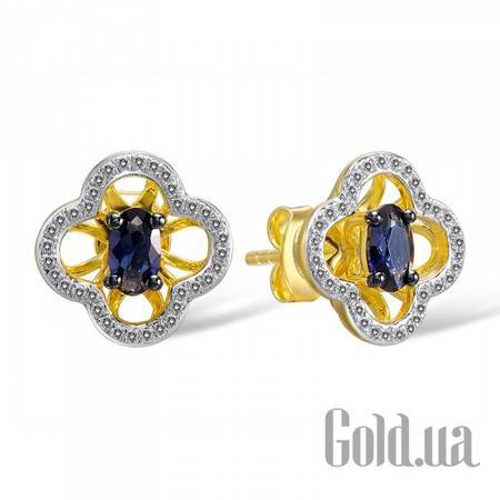 Серьги-гвоздики Золотые серьги с бриллиантами и сапфирами