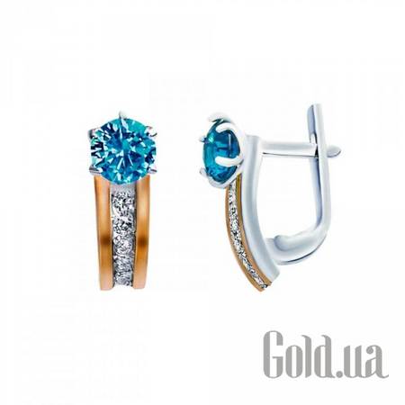 Серьги Серебряные серьги с куб. циркониями и вставками золота