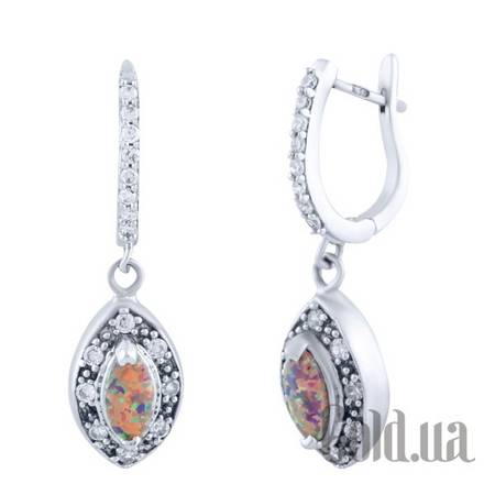Серьги с подвесками Серебряные серьги с куб. циркониями и опалами