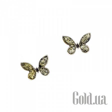 Серьги-гвоздики Серебряные серьги с янтарем