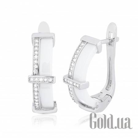 Серьги Серебряные серьги с керамикой и куб. циркониями