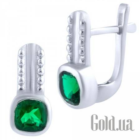 Серьги Серебряные серьги с синт. изумрудами