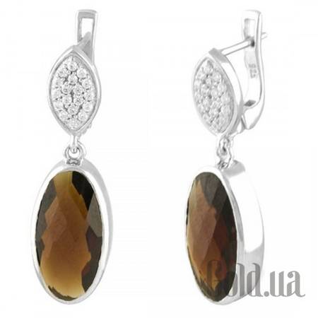 Серьги с подвесками Серебряные серьги с гранатами и куб. циркониями