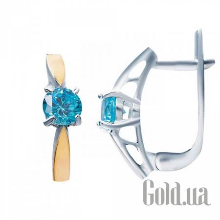Серьги Серебряные серьги с куб. циркониями и вставками из золота