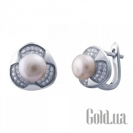 Серьги Серебряные серьги с жемчугом и куб. циркониями