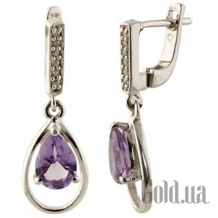 Серьги с подвесками Серебряные серьги с аметистами и куб. циркониями