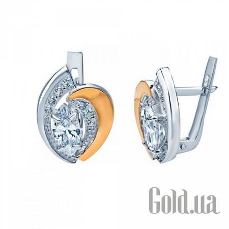 Серьги Серебряные серьги с куб. циркониями и вставками из золота