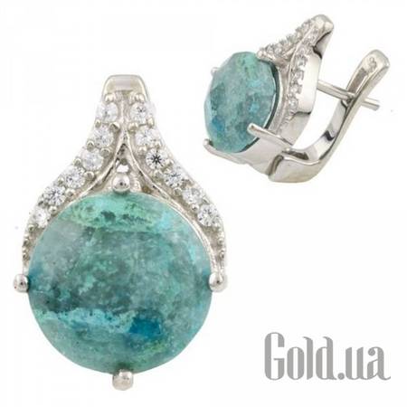 Серьги Серебряные серьги с амазонитами и куб. циркониями
