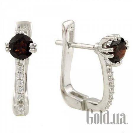 Серьги Серебряные серьги с гранатами и куб. циркониями