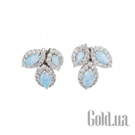 Серьги Серебряные серьги с куб. циркониями и синт. опалами