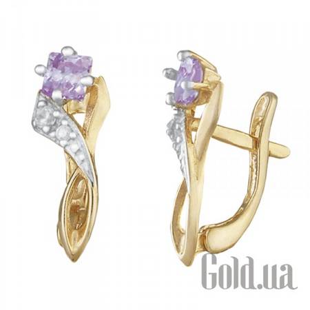 Серьги Серебряные серьги с куб. циркониями в позолоте