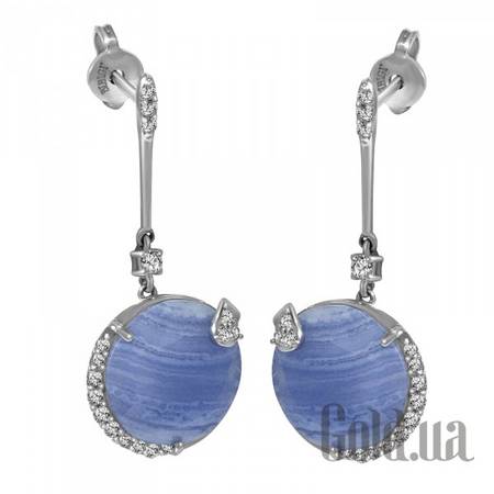 Серьги с подвесками Золотые серьги с бриллиантами и халцедоном