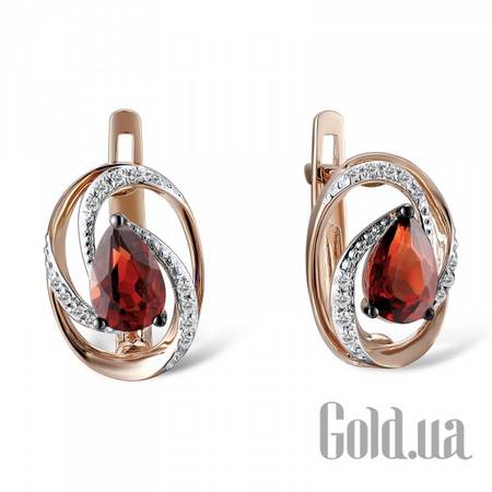 Серьги Золотые серьги с бриллиантами и гранатами