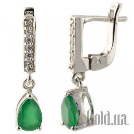 Серьги с подвесками Серебряные серьги с изумрудами и куб. циркониями