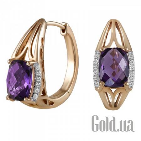 Серьги-кольца Золотые серьги с аметистами и бриллиантами