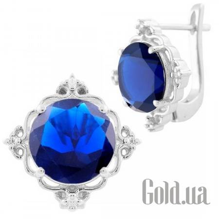 Серьги Серебряные серьги с куб. циркониями и синт. сапфирами