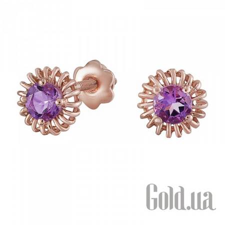Серьги-гвоздики Золотые серьги с аметистами