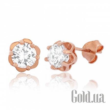 Серьги-гвоздики Серебряные серьги с  куб. циркониями в позолоте