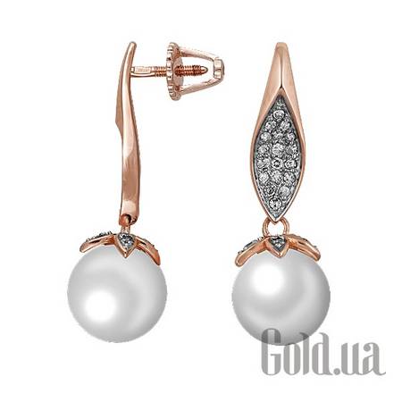 Серьги с подвесками Золотые серьги с бриллиантами и жемчугом