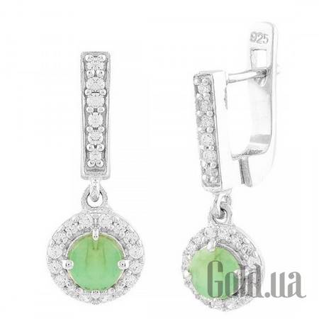 Серьги с подвесками Серебряные серьги с изумрудами и куб. циркониями
