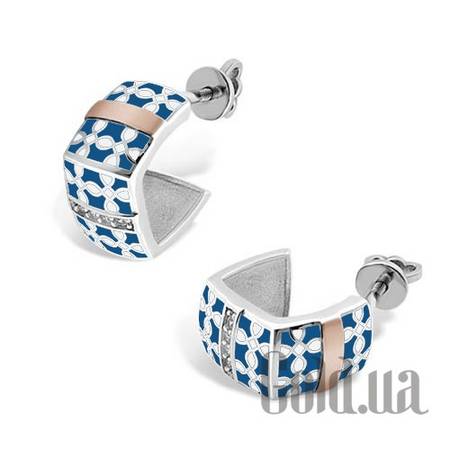 Серьги-гвоздики Серебряные серьги с куб. циркониями и эмалью в позолоте