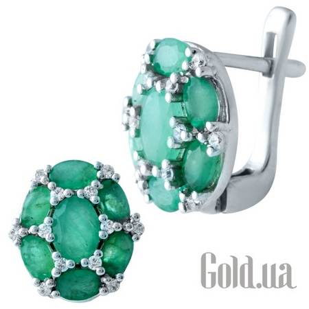 Серьги Серебряные серьги с изумрудами и куб. циркониями
