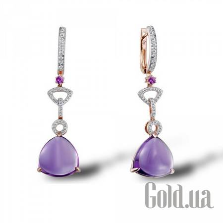 Серьги с подвесками Золотые серьги с бриллиантами, аметистами и сапфирами